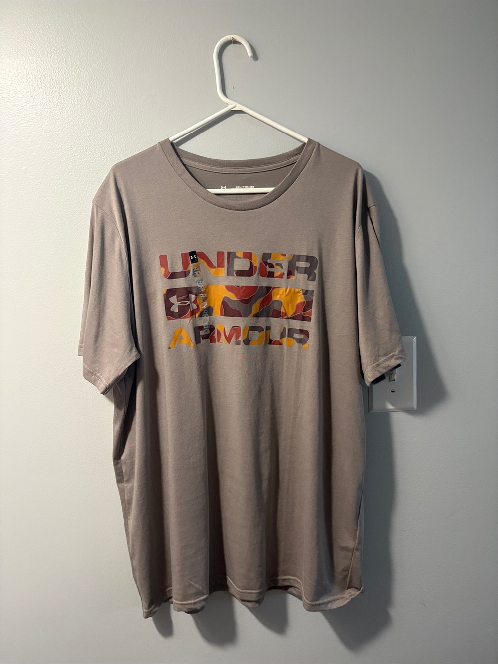 Under Armour Taupe Short-Sleeve Tee with Multicolor Camo Logo